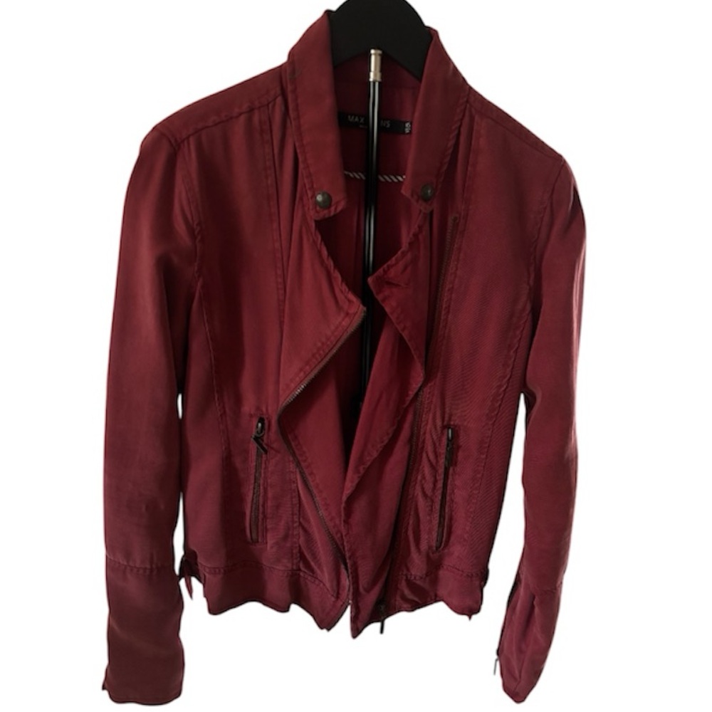 Max Jeans Women's Burgundy Moto-Style Jean Jacket